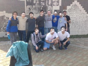 Evan and his fraternity brothers hosting the annual "Pie a Pi" fundraiser on campus.