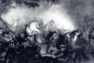 An artist's view of Arnold in the thick of the battle at Saratoga