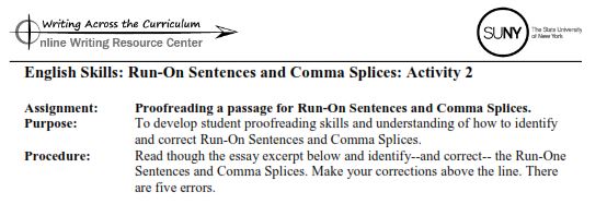 comma splice correction worksheet