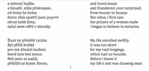 Screenshot of portion of poem Vlastni zivotopis by Jaroslav Seifert in Czech and English side by side